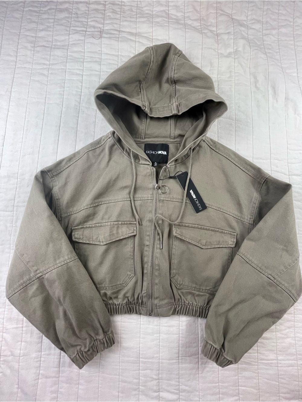 Fashion Nova Women's Olive canvas Cropped Hooded Field Jacket XL